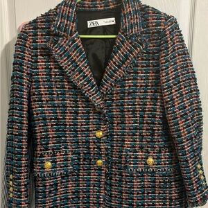 ZARA size L tweed multicolor blazer